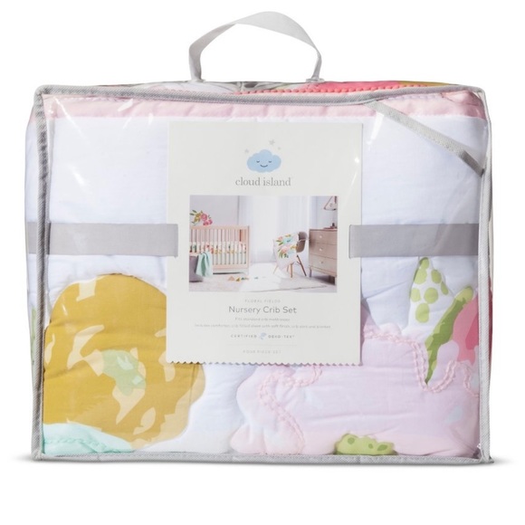 Crib Bedding Set Floral Fields 4pc - Cloud Island Pink Mint Target Comforter - Picture 7 of 9